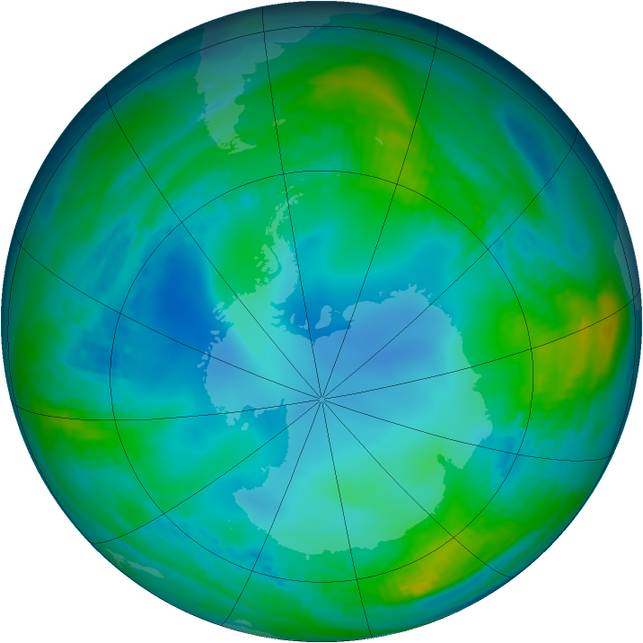 Antarctic ozone map for 25 May 1991